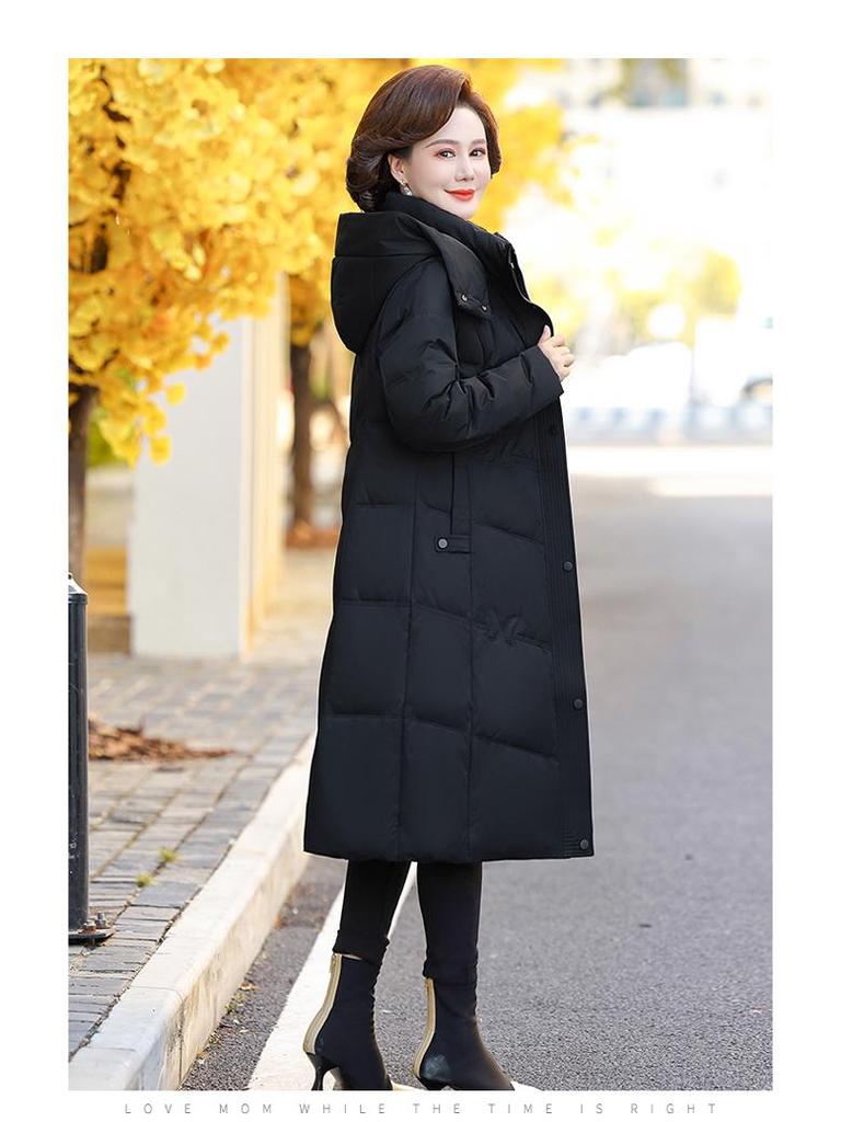 Brand Women's Long Genuine Goose Down Jacket - Super Thick Winter Coat for Middle-Aged & Elderly.