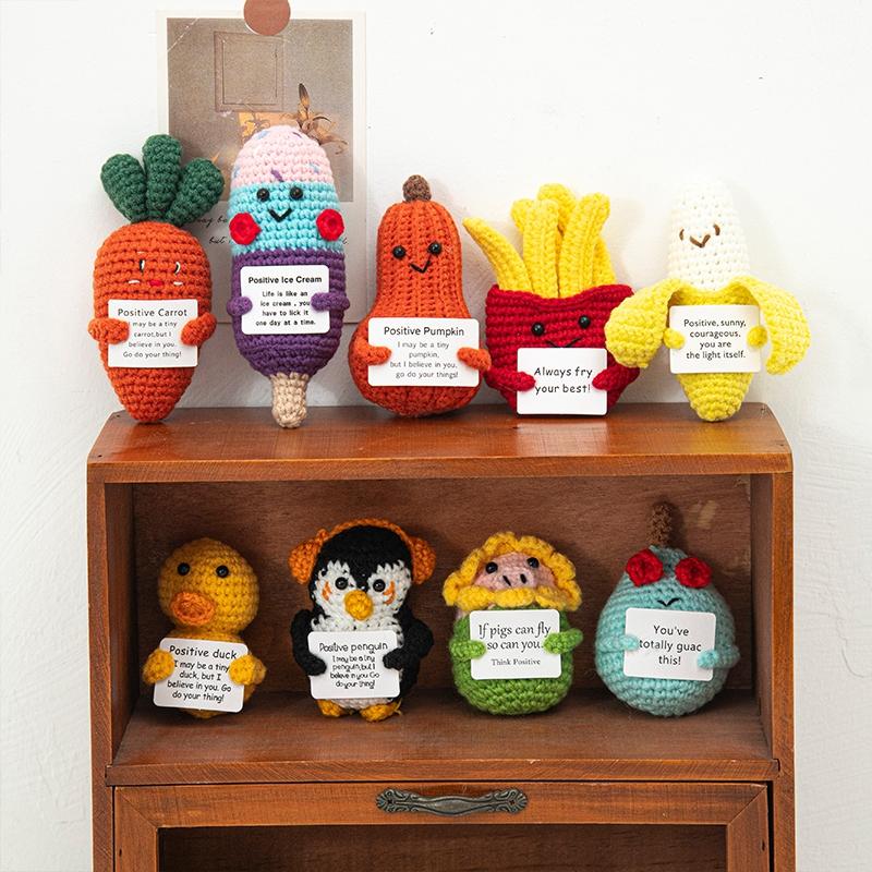 Positive Energy Fruit Doll Funny Handmade Crocheted Ornaments Office Desktop Figurine Statue Decoration Creative Festivals Gift