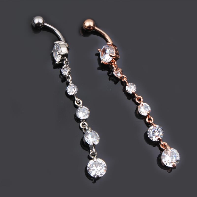 Butterfly-bow Dangled Navel Ring Piercing 14G Flower Heart Crystal CZs Belly Button Ring for Women Stainless Steel Belly Jewelry