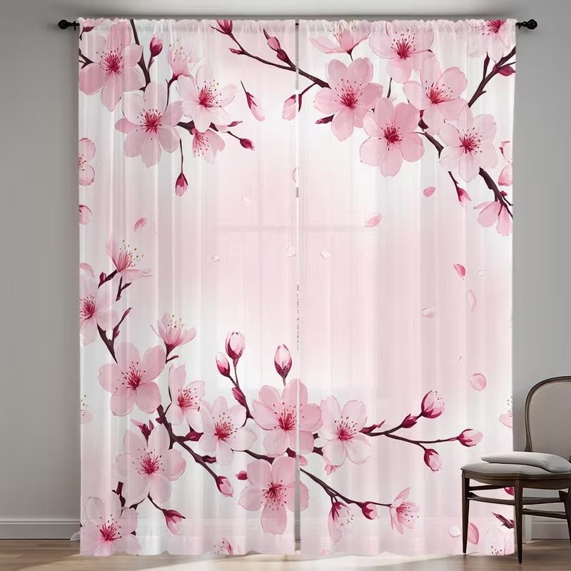 1PC Red Rose Petal Sheer Curtains Romantic Floral Print Light Filtering Drapes Valentine Home Decor for Bedroom Living Room