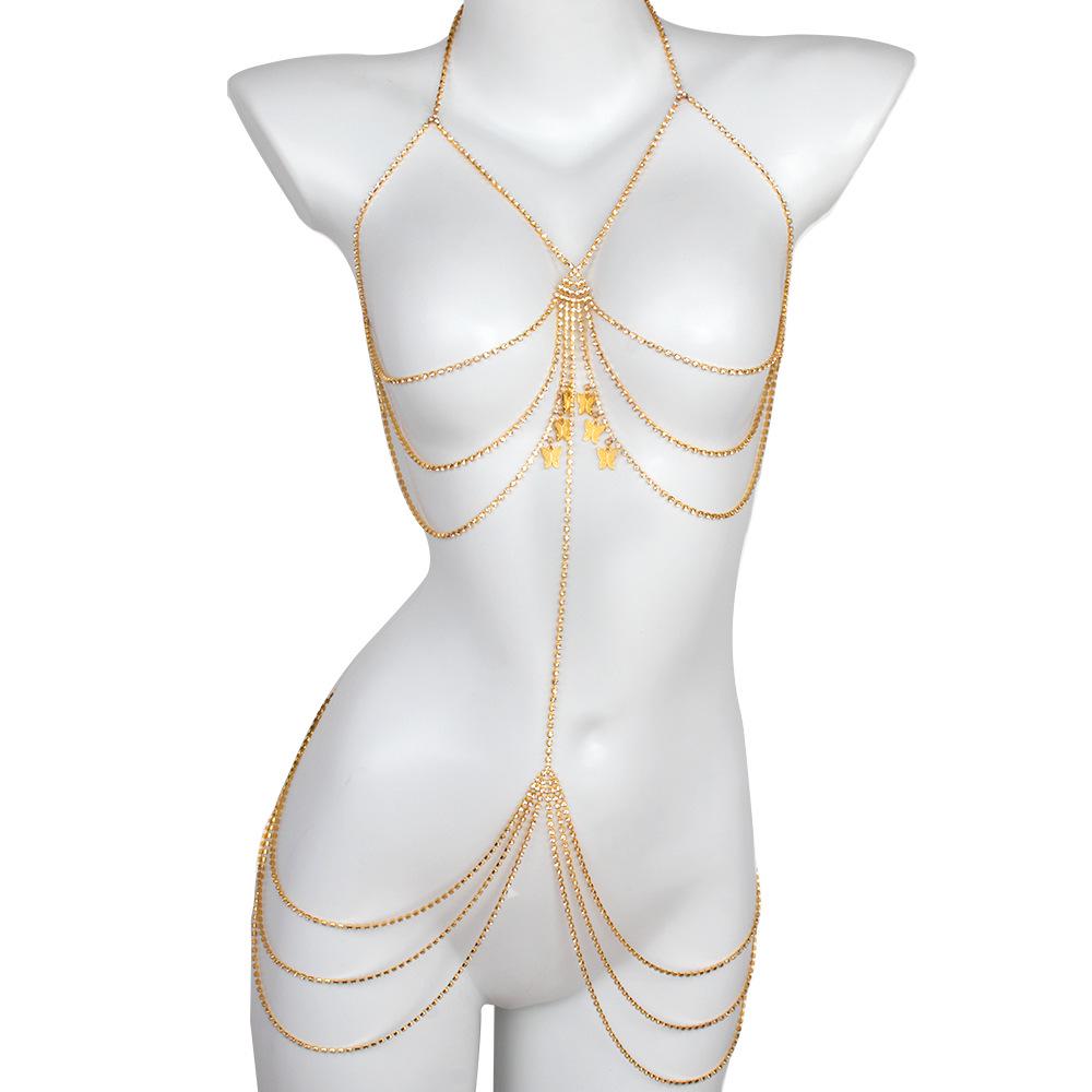 

Elegant Geometric Butterfly Diamond Body Chain for Nightclub Fashion серебряный