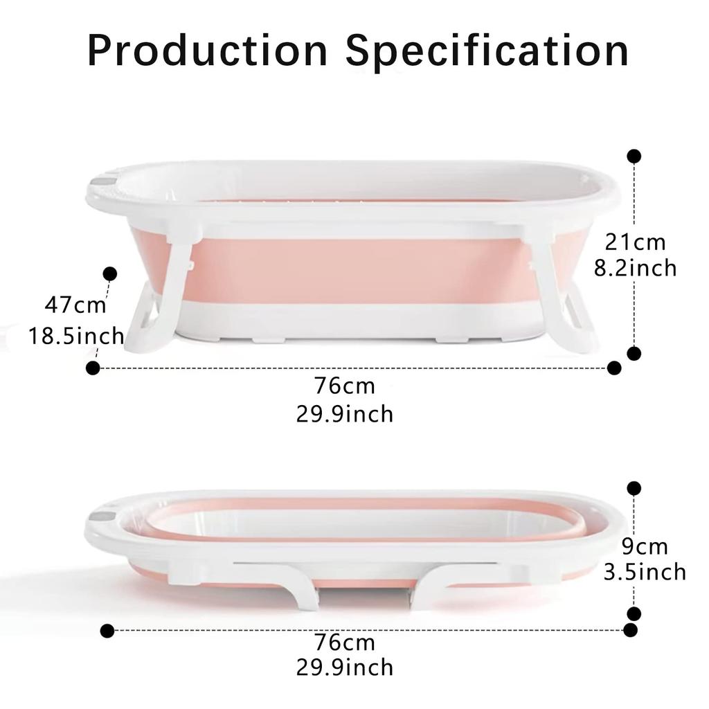 UBRAVOO Baby Bathtub with Drain Plug, Foldable Portable Baby Bathtub (Built-in Non-slip Support, Suitable for Travel)