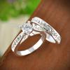 Women Engagement Wedding 2Pcs Ring Set Cubic Zirconia White Silver Plated Rings