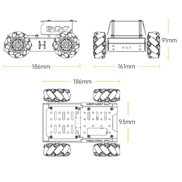 LewanSoul Robot Chassis Car Omnidirectional Aluminum Alloy TT 65mm Omnidirectional Robot Mobile DIY Robot Car Kit Kit, 360° Wheels, Frame, Motor,