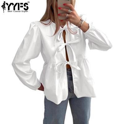 Damenmode, lässig, Frühling und Herbst, einfarbig, langärmelig, O-Ausschnitt, Blusen und Hemden