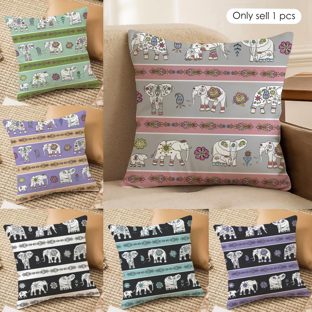 Happy Adults Toys Unisex Indian Style Elephant Cushion Cover Silky Short Plush Invisible Zipper Dustproof Sofa Pillow Case For Home Decor