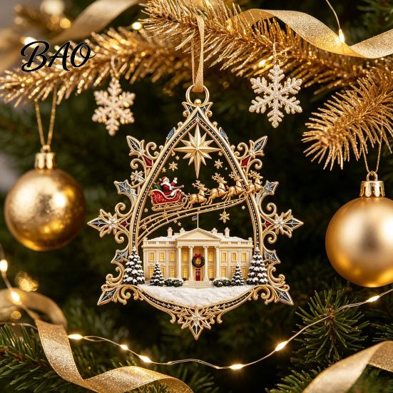 Decorative Fireplace Hanging Props 250th Anniversary USA White House Christmas Tree Ornament, 2D Acrylic 1776-2026 Commemorative Indoor Outdoor