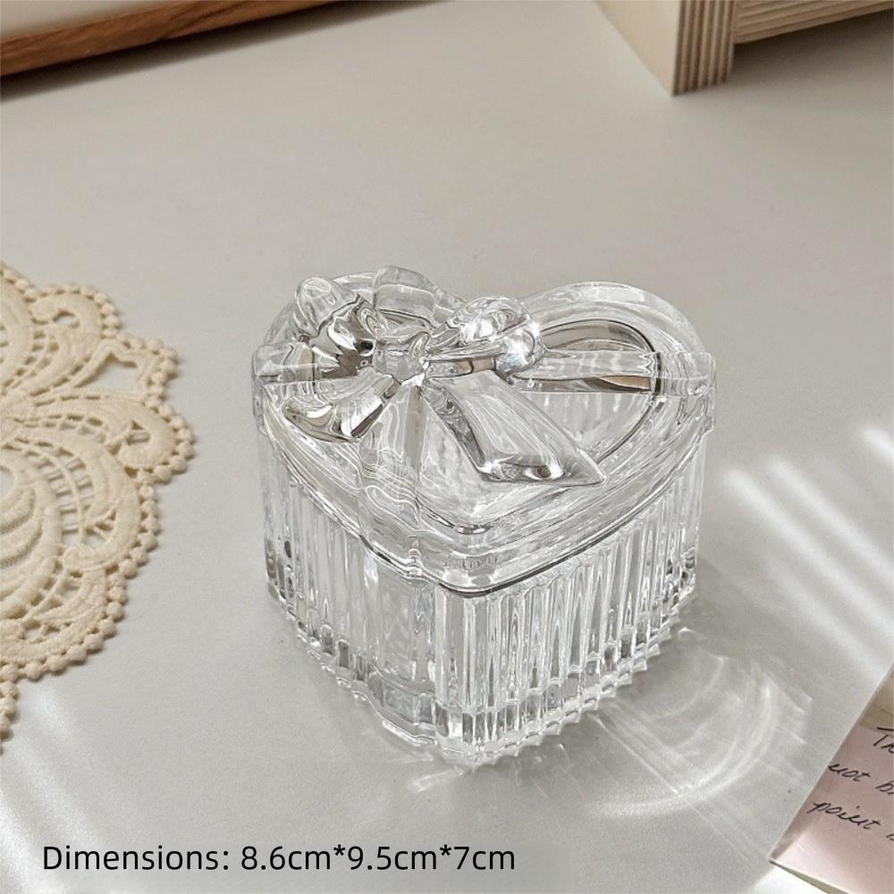 

Heart-Shaped Jewelry Storage Box Bowknot Earrings Gift Boxes Decor Glass Jewelry Holder Love