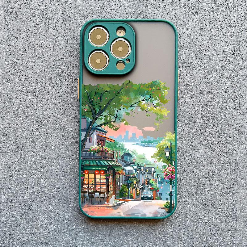 Bländande Anime Gatumotiv Scenari Telefonfodral för IPhone 13 12 11 Pro Max Mini 16 15 14 Max Plus 7 8 Plus SE2 X XR X Baksideskydd