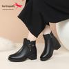 Red Dragonfly Women's High-Heel Ankle Boots - Winter Style, Genuine Leather with Velvet Lining, Chunky Heels, Warm and Stylish.