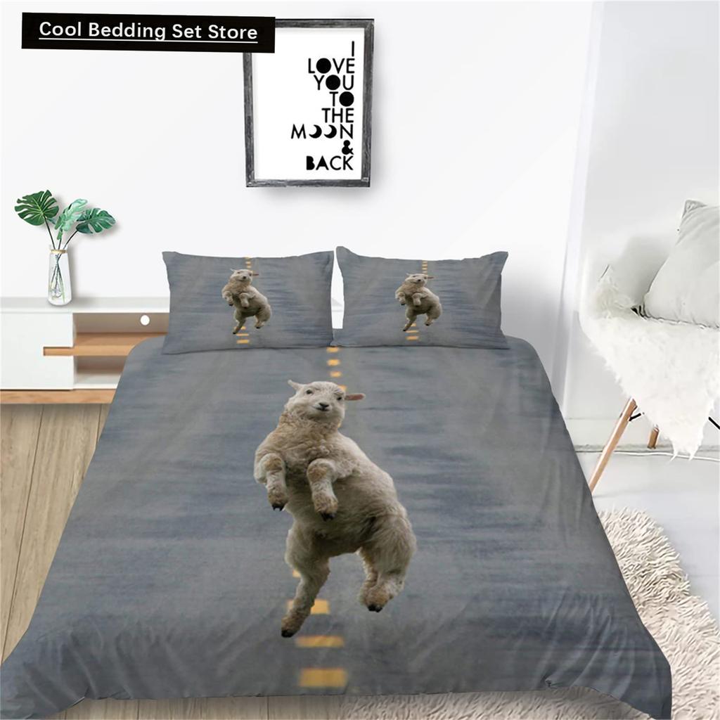 Funny Sheep King Queen Bedding Set Kids Farm Animal Duvet Cover White Little Lamb Comforter Cover 2/3pcs Polyester Quilt Cover