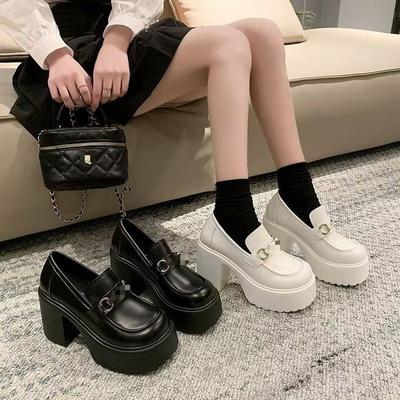 Scarpe piccole in pelle con tacco alto e plateau, scarpe Mary Jane piccole retrò, tavolino impermeabile con tacco alto rialzato