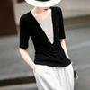 Lanseer French Beaded V-Neck Acetate Blend T-Shirt Top