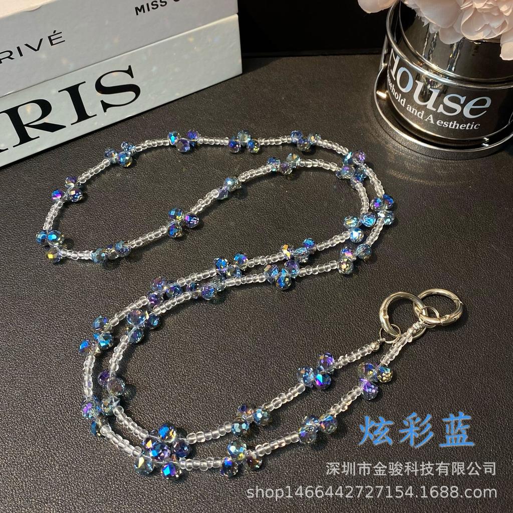 Phone Chain Crossbody Crystal Beads Long Chain Can Be Carried on Back Simple Shoulder Handmade Chain Ins Water Drop Beads Bag Hanging