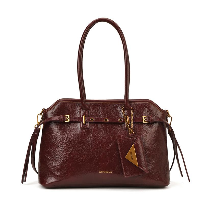 Retro Lazy Briefcase Bag Women's Large-capacity Texture Versatile Simple Niche Design Portable Shoulder Tote Bag