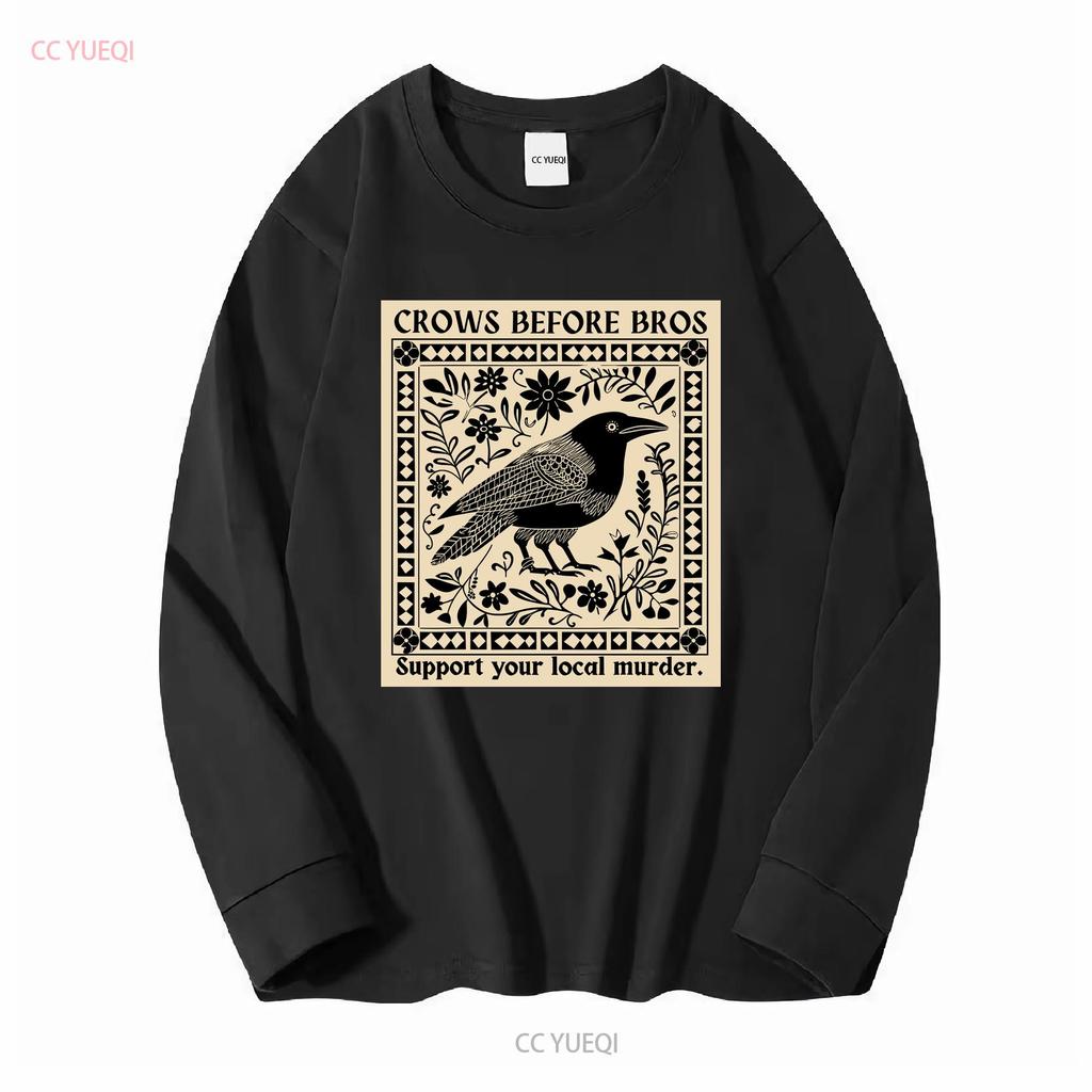 Crows Before Bros Support Your Local Murder Soft Style T Shirt Vintage Washed Graphic Designer Clothes Homme Comfortable