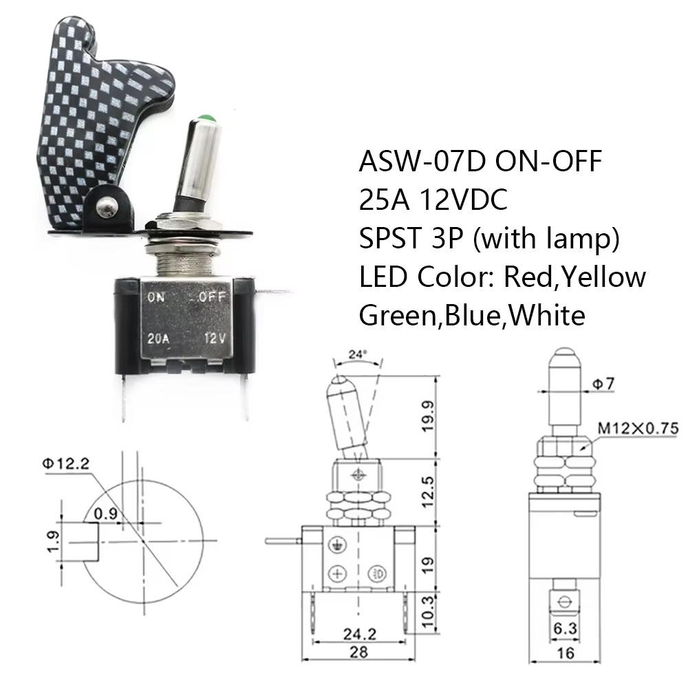Auto Car Boat Truck Illuminated Led Toggle Switch with Safety Aircraft Flip Up Cover Guard Red Blue Green Yellow White 12V 20A