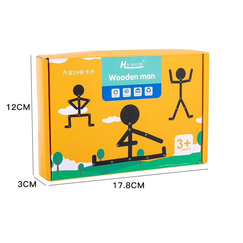 Montessori Human Body Matching Stick Man Puzzle Toy for Toddlers Wooden Sports Figures Toys with Movable Joints Kids Education