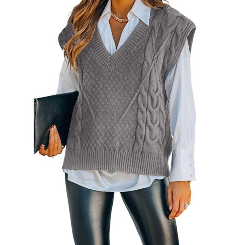 Women's V-Neck Sleeveless Twist Knit Sweater Vest