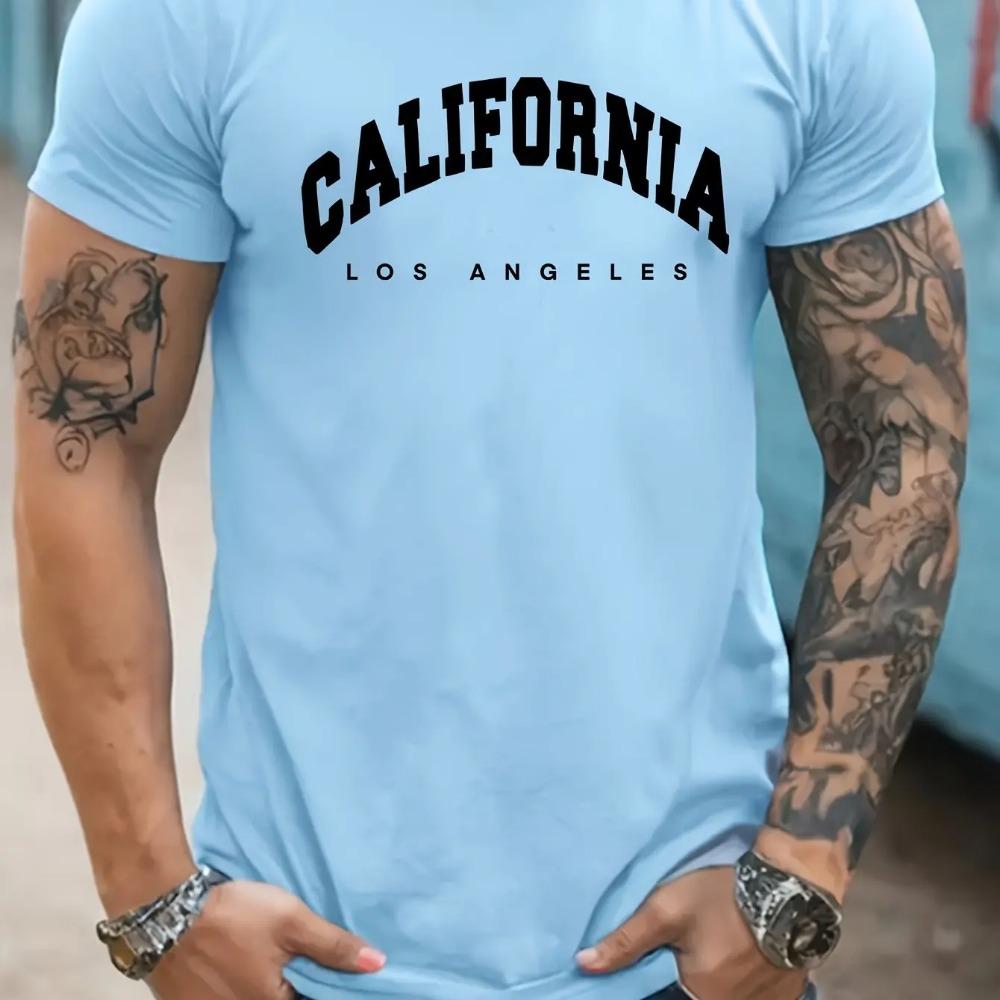 Men's Summer Loose Size 100% Cotton California Print Slim Fit Casual Round Neck Short Sleeve T-shirt Top