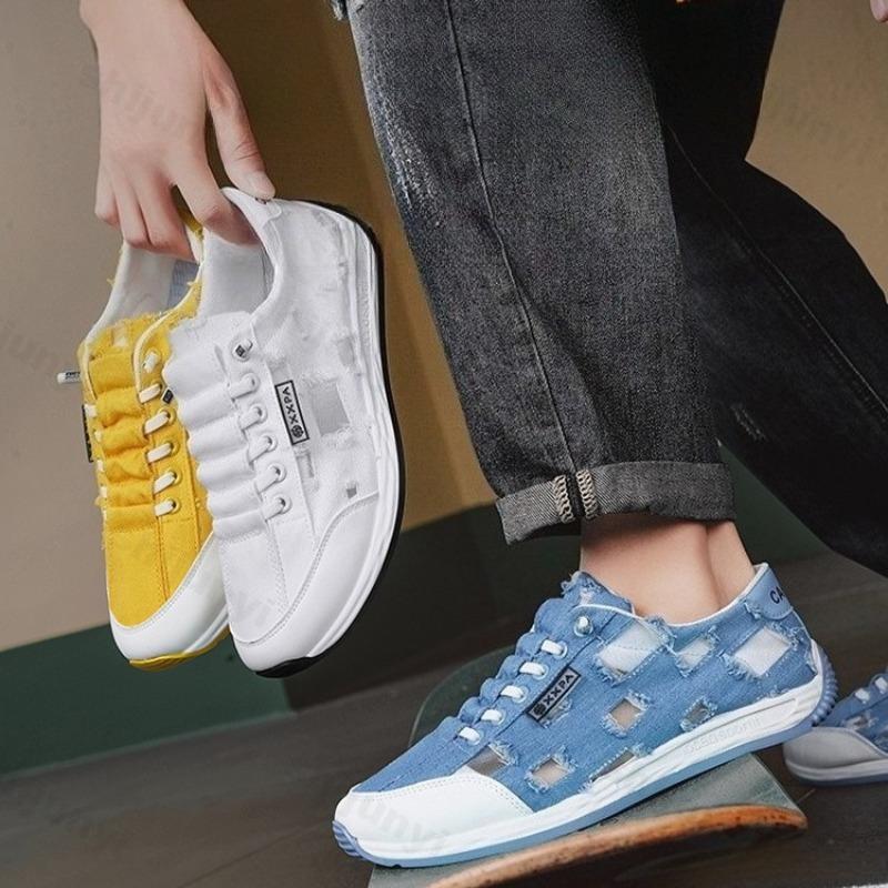 Fashion 2025 Summer New Hollow Mesh Breathable Comfortable Denim Casual Shoes for Men's Fashion Trend Versatile Low Top Chunky sneakers