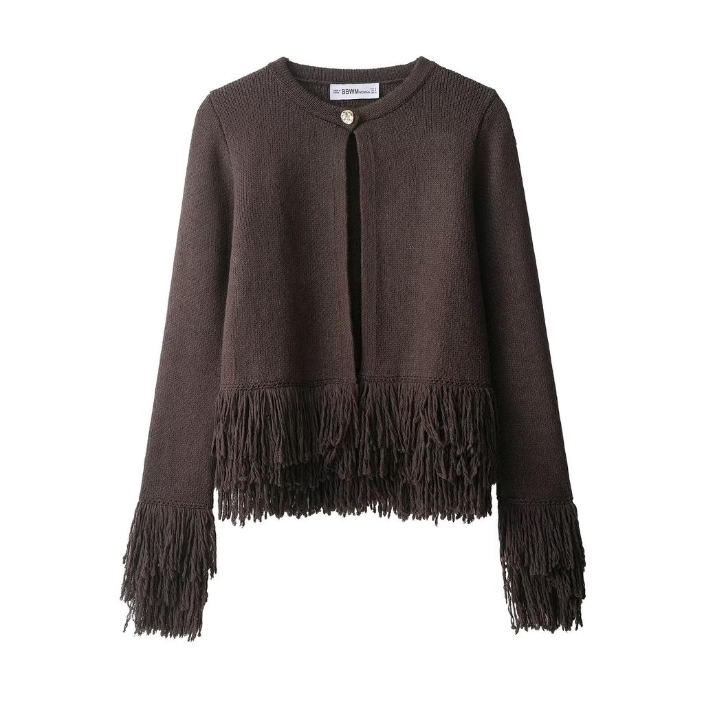 Women'S Fashion Casual Design Tassel Button Knitted Jacket