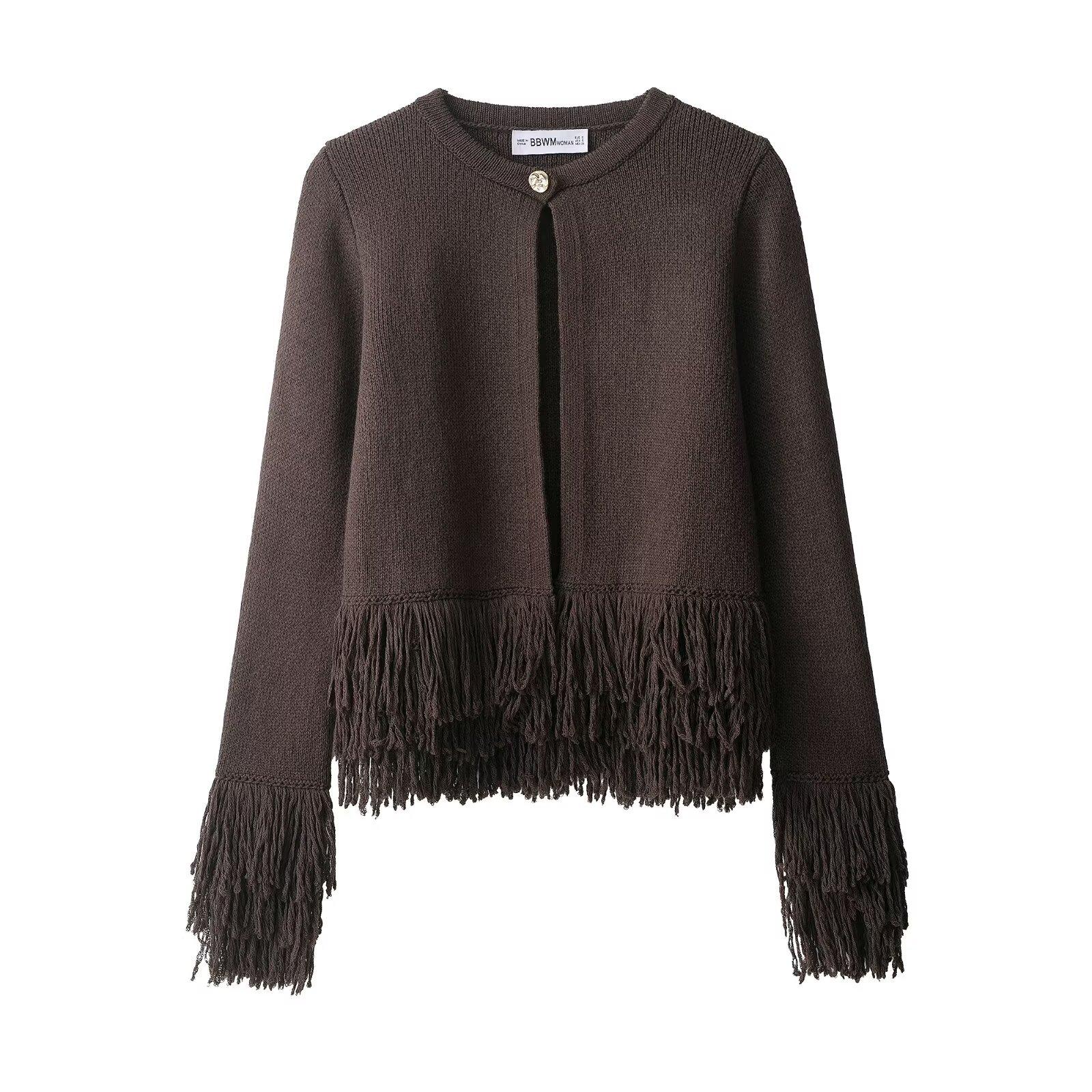 

Women S Fashion Casual Design Tassel Button Knitted Jacket S малиновий