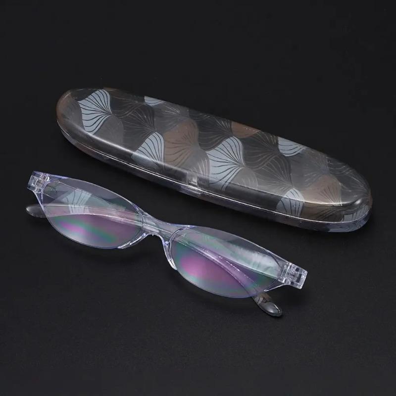 Mini Compact Oval Reading Glasses With Case Fashion Vintage Floral Readers Eyewear Women Men Anti Blue Light Presbyopia Glasses