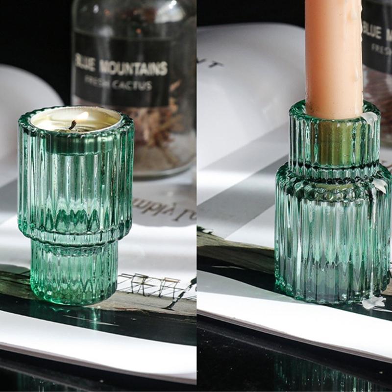 Vertical Stripe Candle Holder Clear Glass Candle Holder Tea Light Holder Centerpiece for Weddings Restaurant Parties
