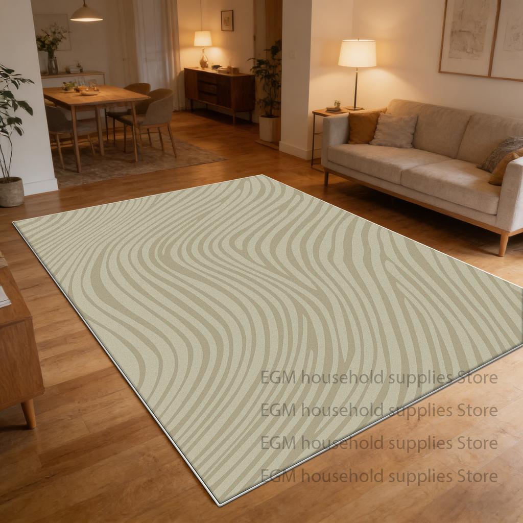 Nordic Wavy Minimalism Beige Carpets Home Decoration Luxury Rug Bedroom Non-slip Mat Soft Washable Big Size Living Room Mats