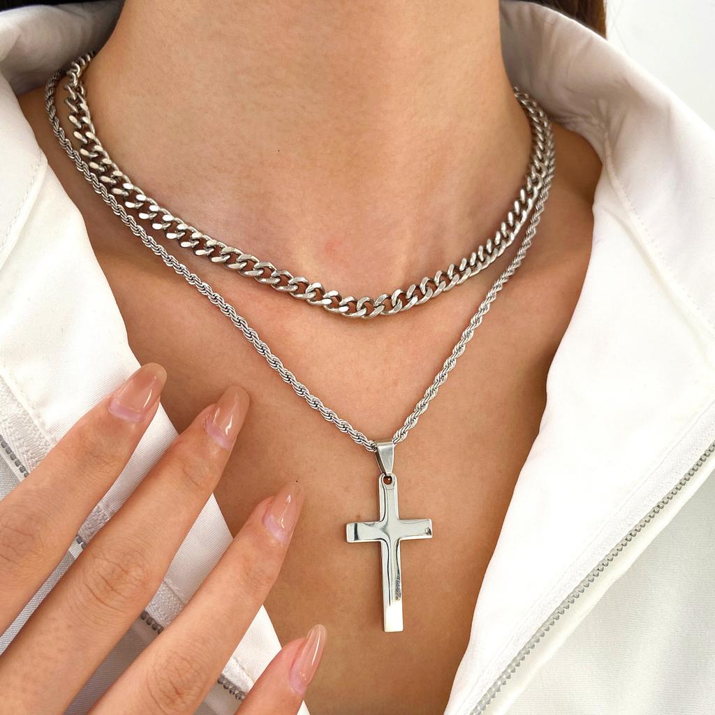 European and American Ins Alloy Retro Pearl Cross Pendant Accessories Punk Versatile Multi-layer Sweater Necklace Female Trend