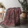 Luxurious Red Floral Embroidered Velvet Throw Blanket Turkish Kilim Style Cozy Sofa Bed Living Room Decor Gift