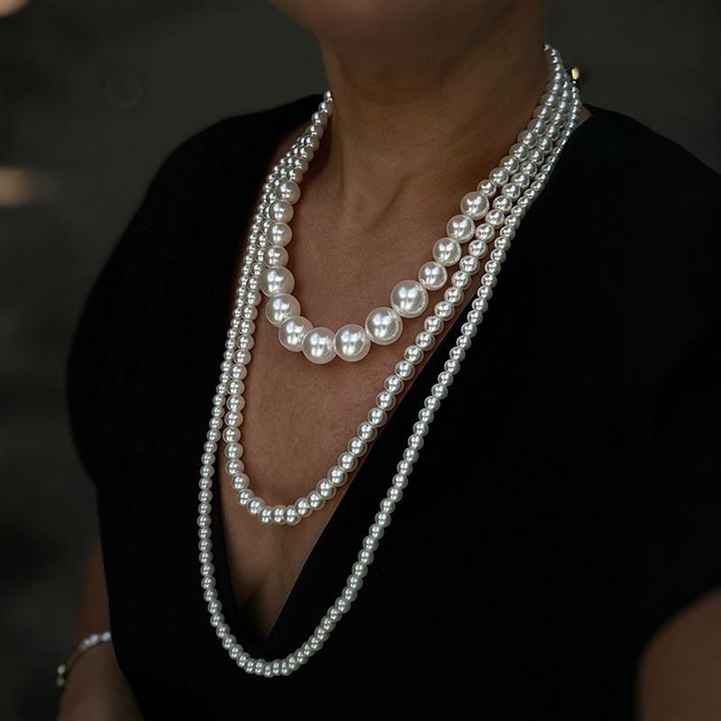 Punk Style Artificial Pearl Choker Necklace For Women With Alloy Pendant Spring