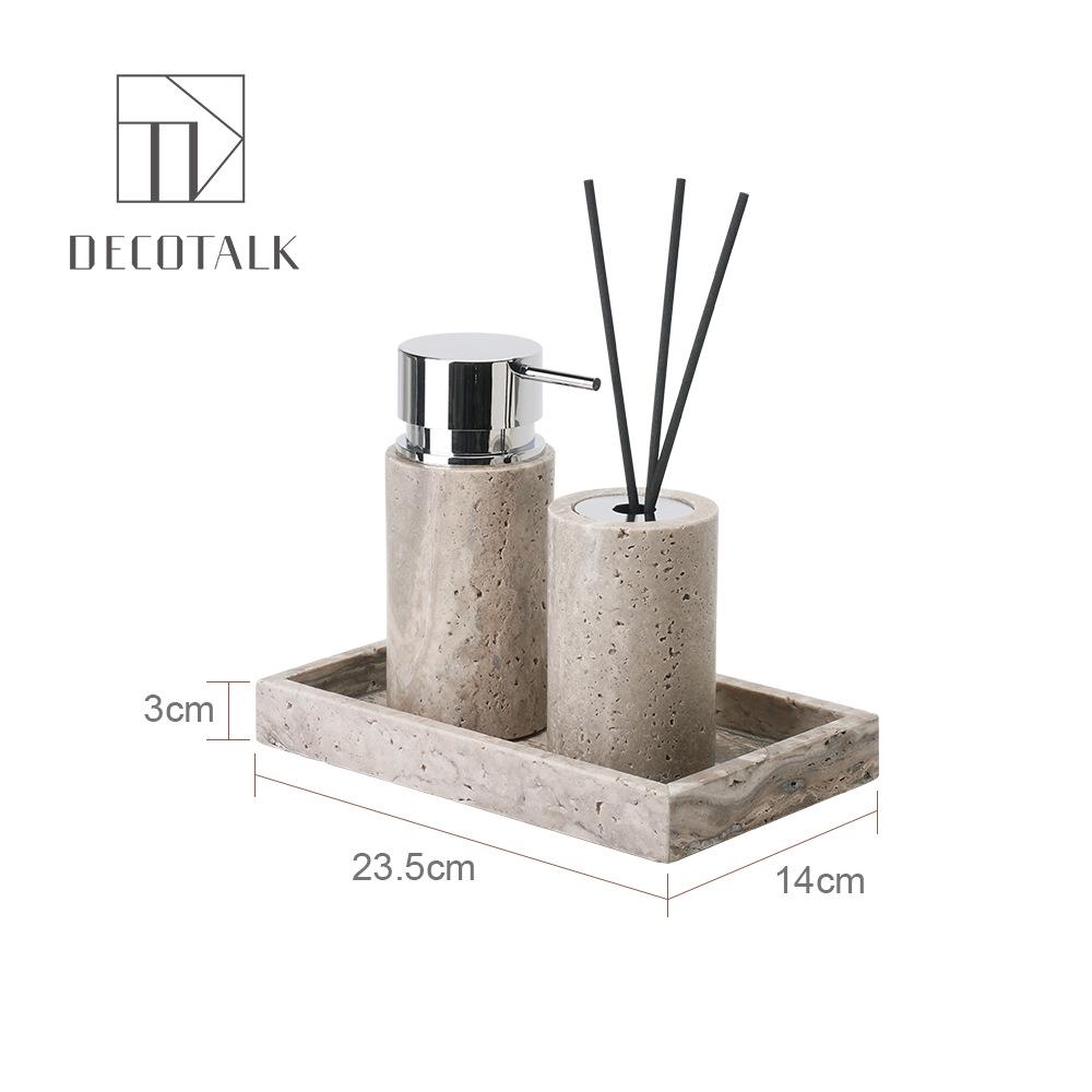 Set da Bagno Travertino Grigio Argento Wabi-Sabi: Vassoio e Decorazione per Lavabo.