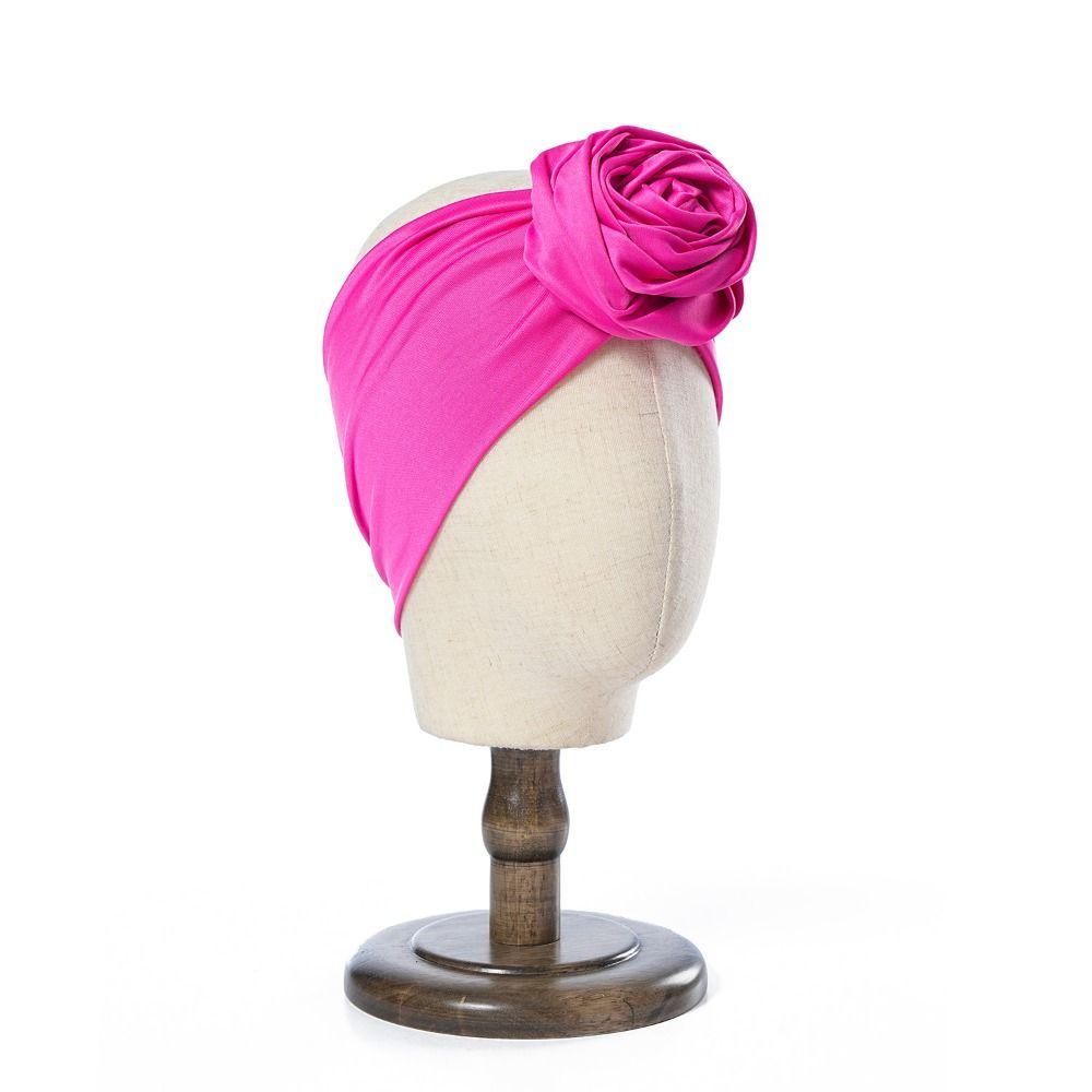 Elastic Boho Flower Bandana Raw Silk African Turban Cap Big Rose Flower Hairband  Hair Accessories