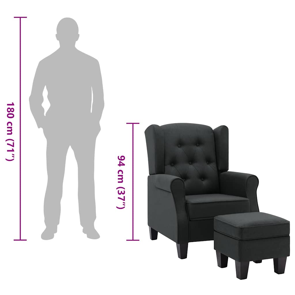 Armchair with Footstool Dark Grey Fabric