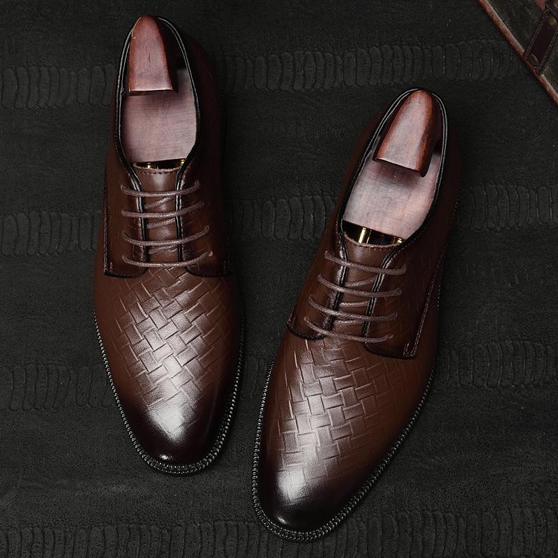 Thick-soled Heightening Shoes, Light-mouth Polishing Dress Shoes, Suit Men's Embossed Woven Leather Shoes, Autumn Men's Work