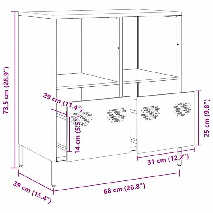 VidaXL Buffet rose 68x39x73,5 cm acier laminé à froid, meuble de rangement, meuble de rangement de cuisine, meuble de 851359