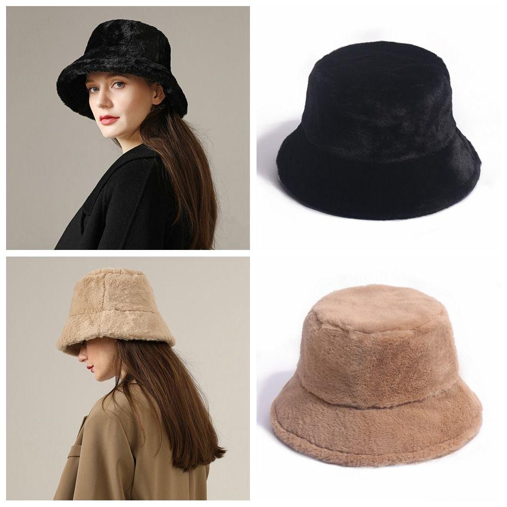 Korean Style Wool Bucket Hat Imitation Fur Warm Fisherman Hat Retro Women's Plush Hat  Girls