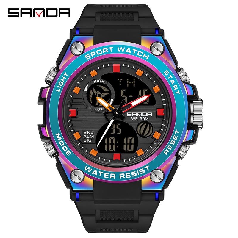 Sanda Men's Multifunctional Dual Display Luminous Waterproof Sports Watch for Teens