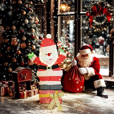 LED Christmas Decoration, Santa Claus, Warm White, Steel Frame