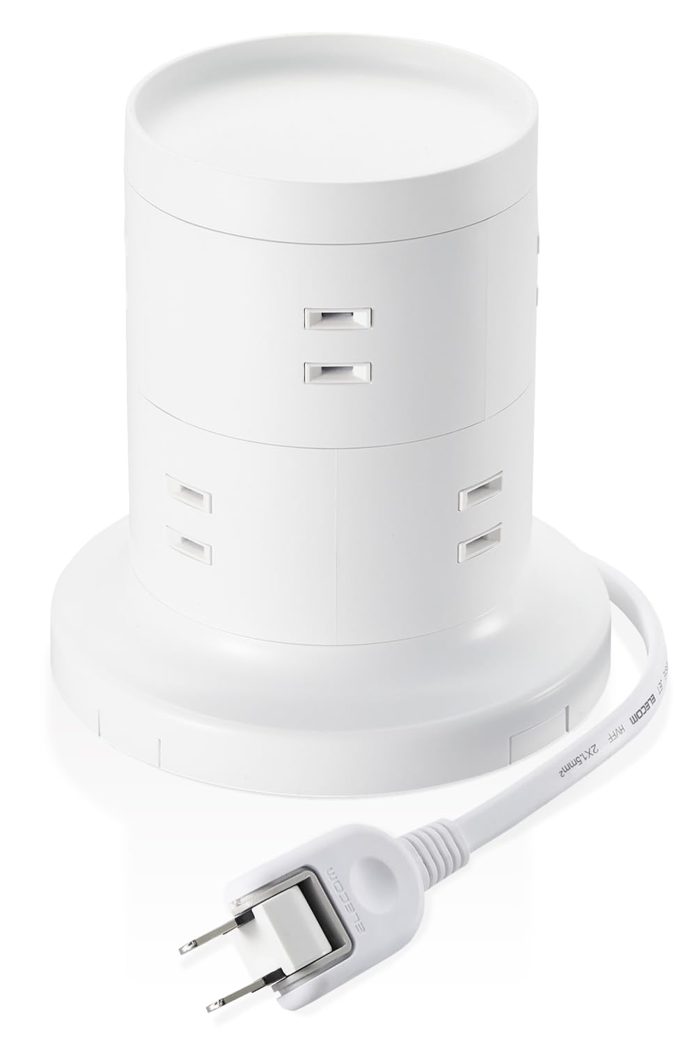 

ELECOM Power Strip Tower Type Extension Cord [8 Outlets] with Fixing Parts, Lightning Guard, Dust Shutter, 2m, White, ECT-2720WH
