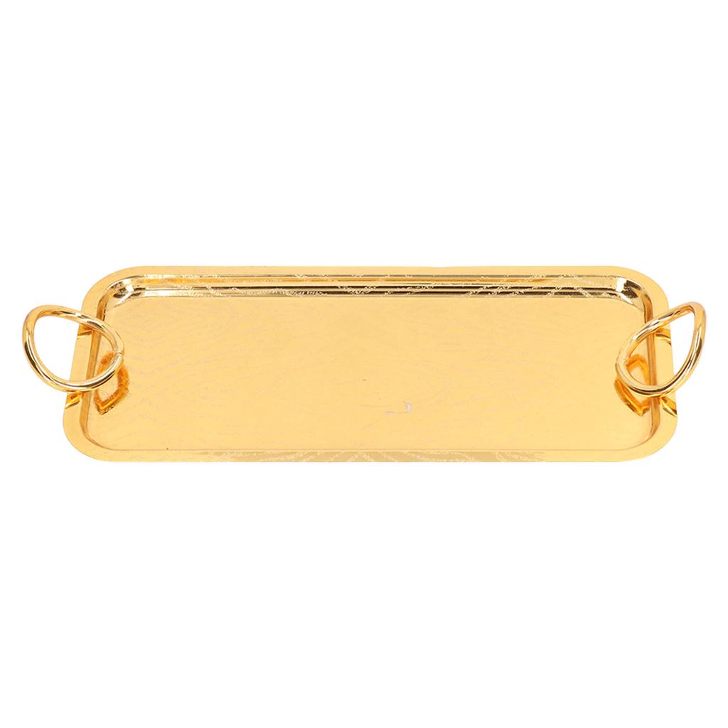 Rectangular Tea Cup Tray Gold Fruit Food Storage Tray with Circle Handle for Wedding Party