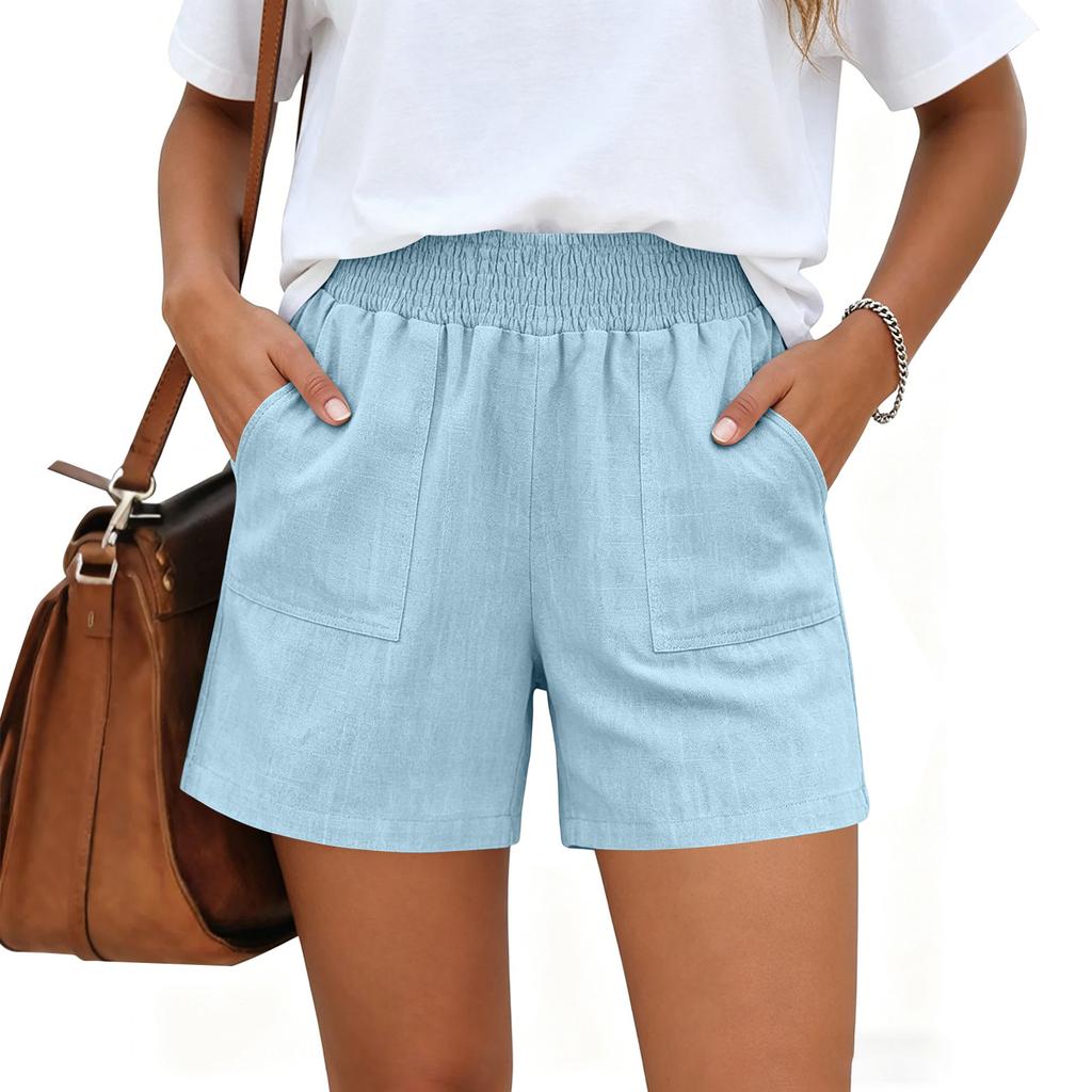 Women Casual High Waisted Wide Leg Linen Shorts With Pockets
