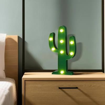 D2 Cactus Shaped Battery Operated Night Light Green Plastic Cactus Mini Table Lamp Wall Mountable Suitable For Bedroom Decor