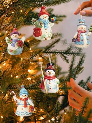 Snowman Ornament Christmas Tree Decorative Hangable Ornaments 9 Piece Wood Crafts Figurine Pendant Hangable for Holiday Home