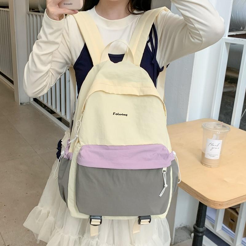 Schoolbag Schoolbag Female College Student Korean Version Ins Fashion Simple Computer Backpack Versatile Large Capacity Contrasting Color Travel