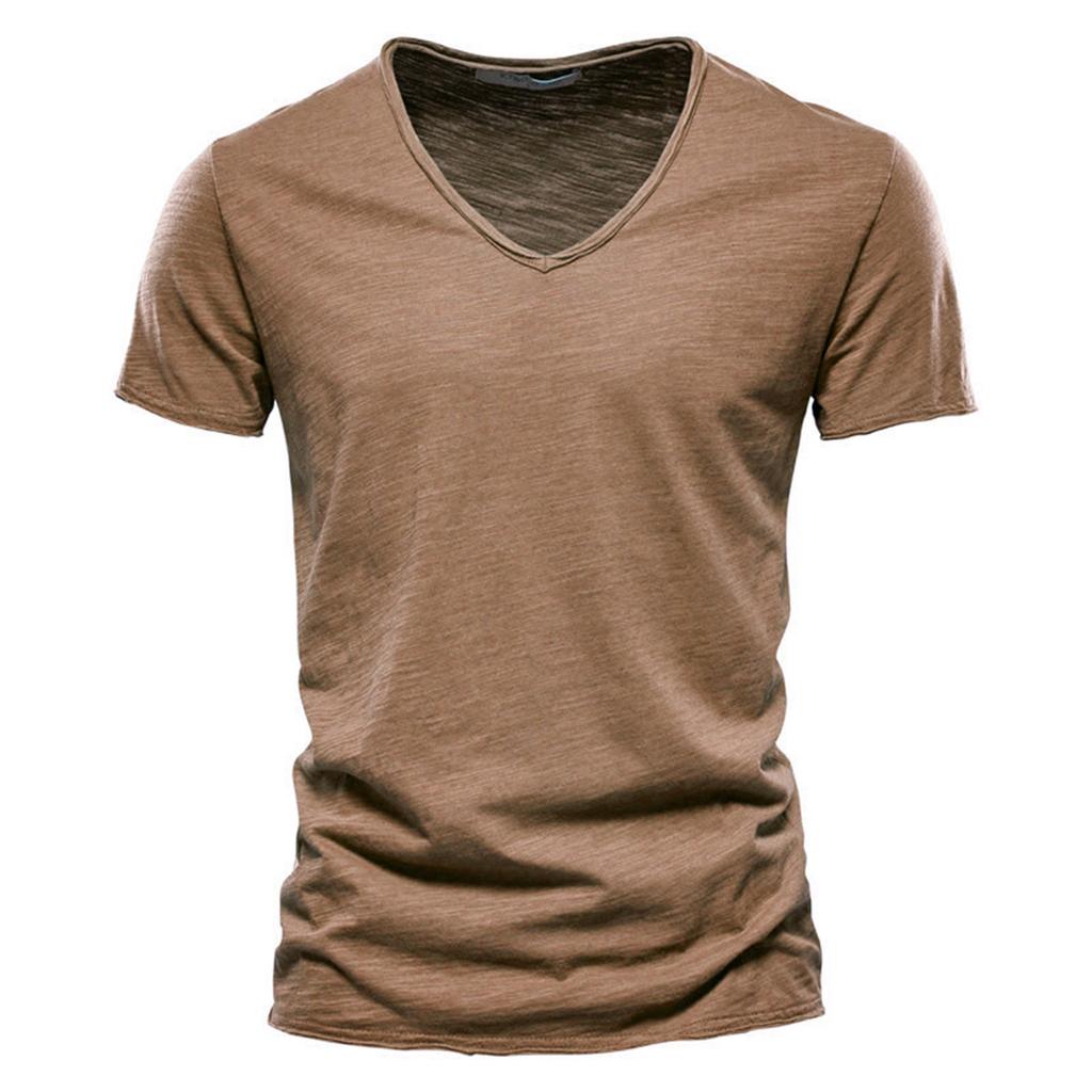 Popular Men's New Color Slub Cotton V-neck Short Sleeve T-shirt Cotton