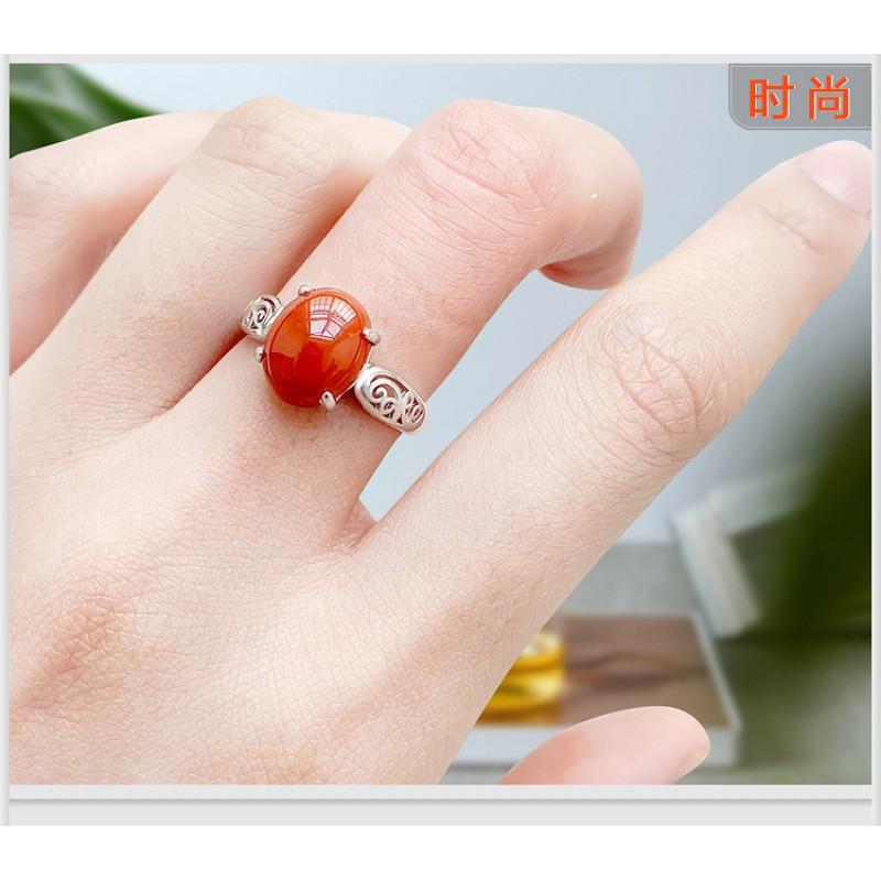 Adjustable Vintage Style Red Agate Ring Women Men Geometric Minimalist Boho Jewelry