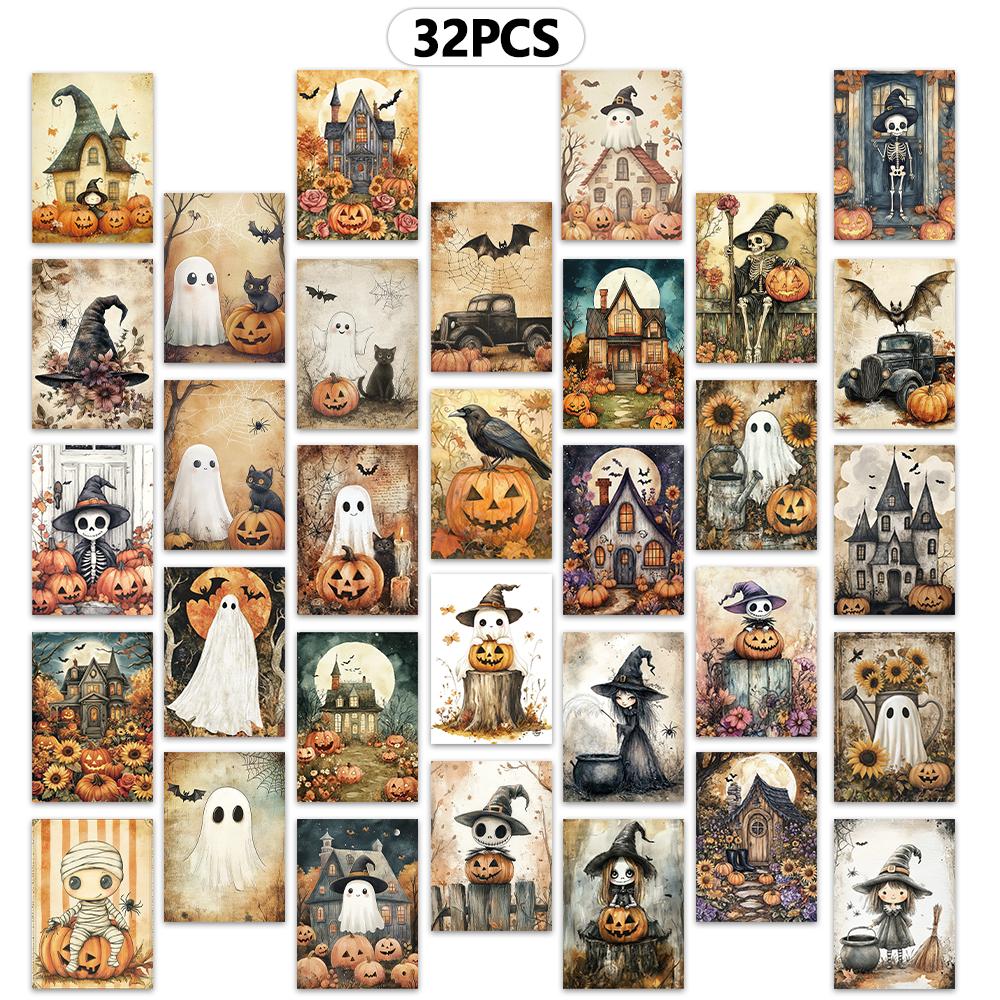 

32 шт., Винтажная Хэллоуинская открытка, Призрак, Подарок на день рождения/юбилей, Коллекционная, Подходит для дарения, Отправляемая по почте.